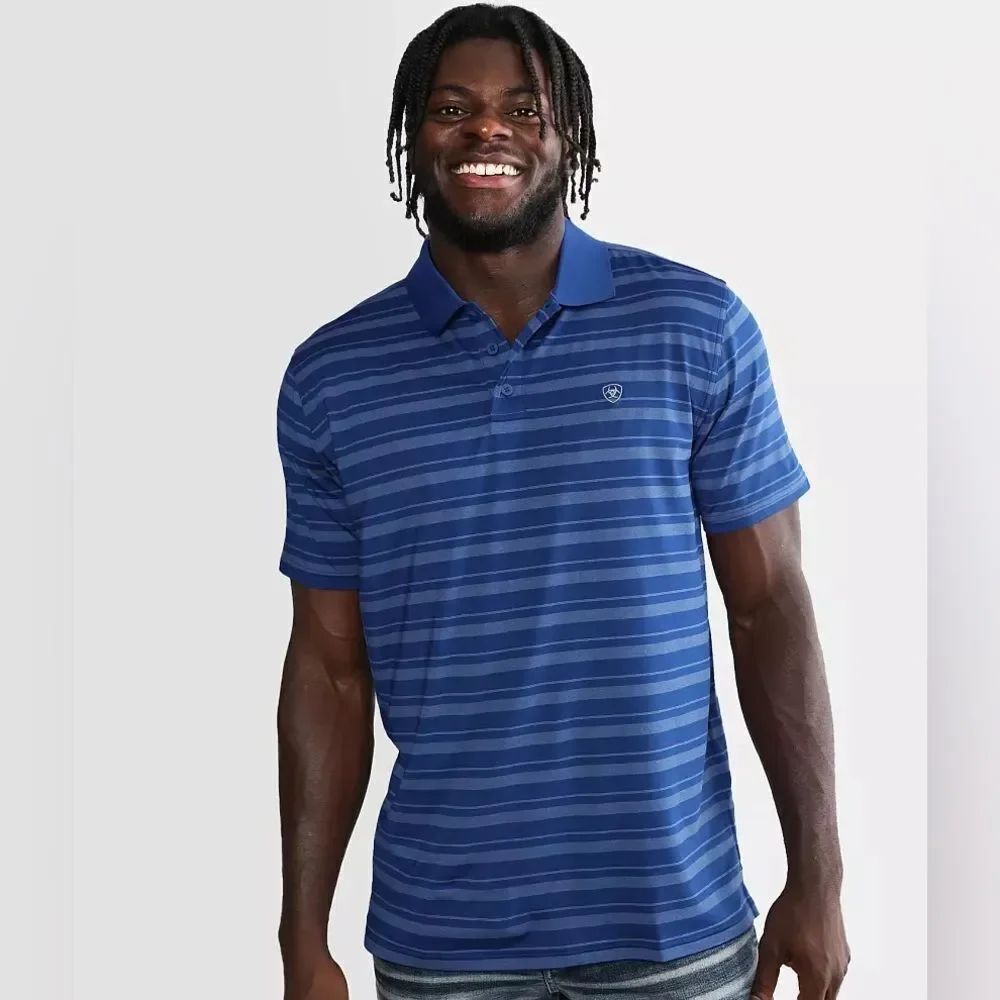 Ariat Men's Ombre Stripe Fitted Polo Short Sleeve TEK NEW medium Blue